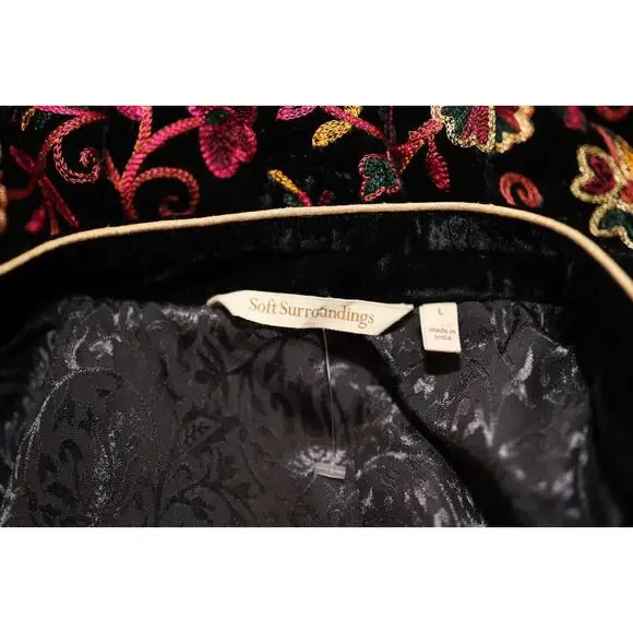 B0 SOFT SURROUNDINGS Astrid Velvet Floral Embroidered Jacket Size L $239 - Picture 5 of 6